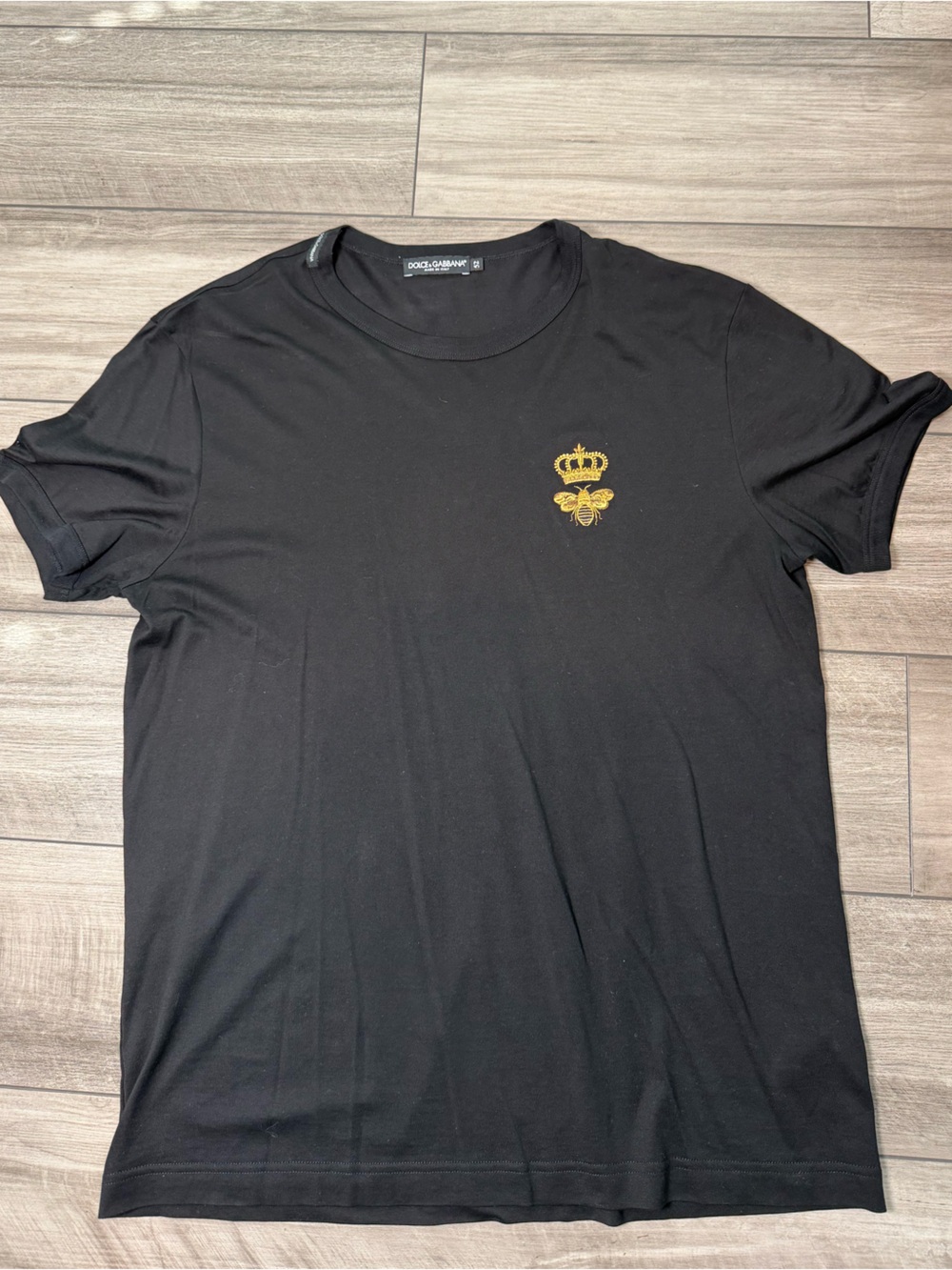 Dolce & Gabbana Black Tee with Gold Crown Bee Embroidery